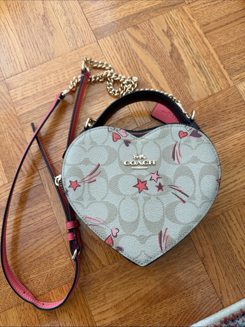 COACH Heart Mini Crossbody in Signature Canvas with Pink and Red Accents